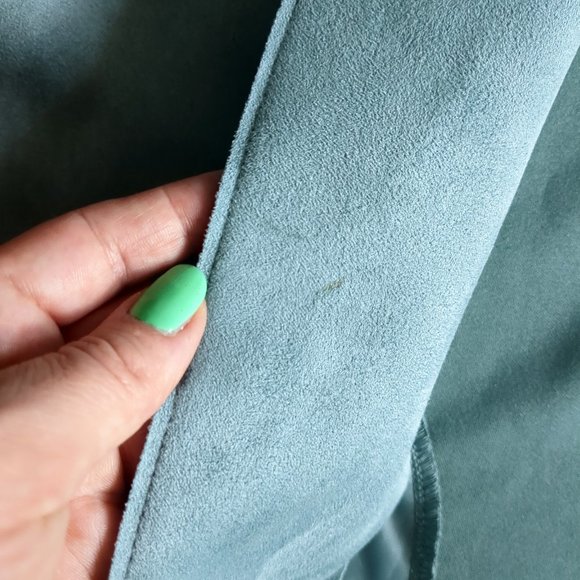 [SOLD] Zara Open Front Duster Jacket Faux Suede Blazer Trench Coat Pastel Blue - Picture 14 of 16